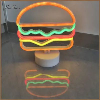Burger Glowing Light Tabletop Hamburger LED Lamp Energy Saving Burger Glowing Sign for Bedroom Living Room
