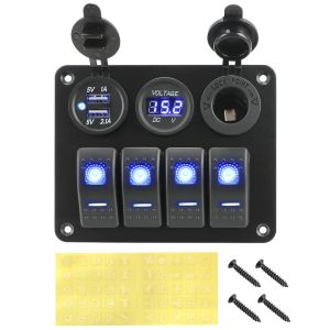 4 Button Rocker Switch Panel Voltmeter USB 3.0 Chargers Light Toggle 12V 24V Boat Car RV Motorhome Accessories