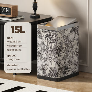 15L Stainless Steel Square Shake Lid  Trash can household large capacity Clamshell