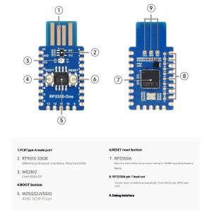 RP2350 One High Speed Two Core ARM RISC V Development Board with 150MHz Clock 4MB Flash PCB Integration
