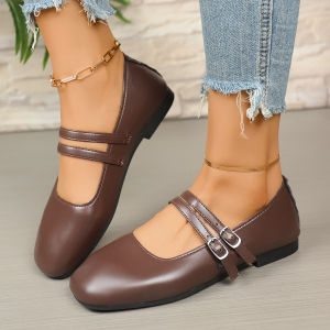 Free Shipping Plus-Size WomenS Double-Breasted Shoes With Soft Soles New Autumn Style Perfect With Skirts Square-Toe Flat Shallow-Cut Flats