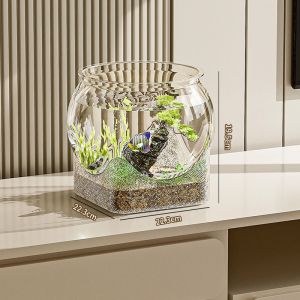 Fish Tank PET Ecological Aquarium Tanks Transparent Round Fish Tank Ultra Clear Desktop Decor