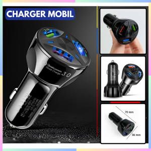 FAST DELIVERY Suhach Car Charger Mobil Mini Fast Charging Super Cepat Penuh USB 3 Port 2.4 A Q C3.0
