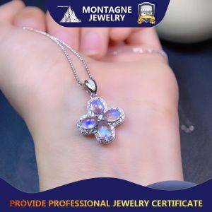 Montagne Jewelry Sterling 925 Silver necklace for Women Four Leaf Clover Design Fine Jewellery Natural 4x5mm Moon Stone Pendant Necklace