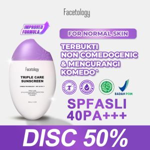 Facetology Triple Care Tinted Sunscreen SPF50 PA++++ 40ml | Hybrid UV Protection & Brightening | Lightweight & Calming for All Skin Types