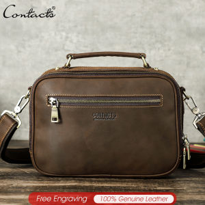 CONTACTS Genuine Leather Crossbody Bag for Men High Quality Bag Organizer Small Shoulder Bag with Keychain Holder Vintage Messenger Luxury Travel Handbag Tote Bag
