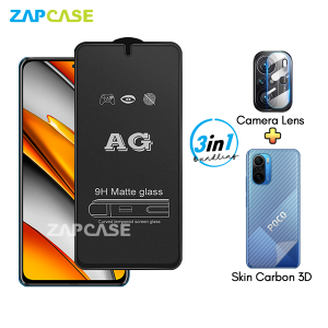 Xiaomi Poco F3 PAKET 3in1 Tempered Glass Anti Glare Free Camera Lens dan Skin Carbon