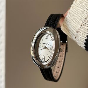 SEMATTI Goose Egg Shape Luxury Women Quartz Watch Soft Leather Strap Durable Vintage Oval Ladies Watches Fashion Casual Leather Strap Wristwatch Women Student Gift