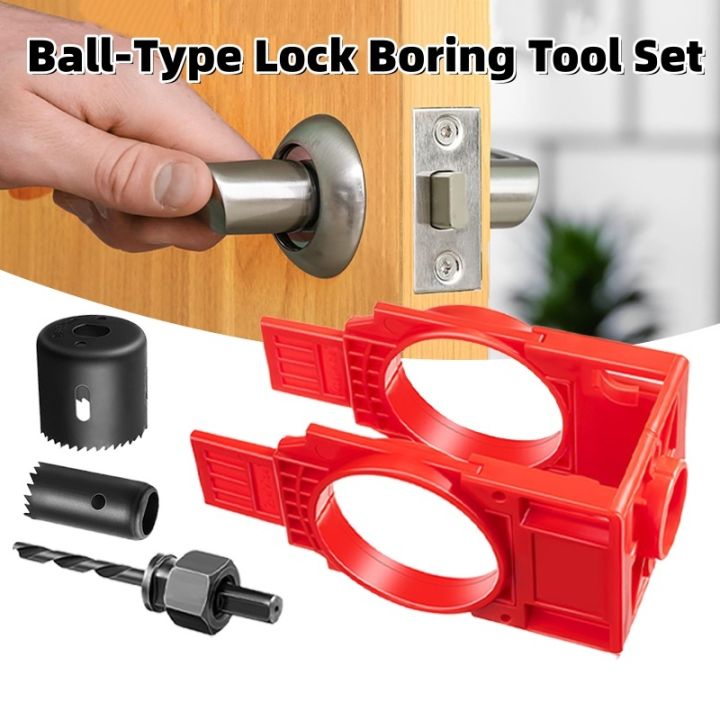 Door Installation Kit – Hole Saw Set With Guide Template, 1" & 2-1/8" Cutters, For 1-3/8 To 1-3/4 Inch Doors, Lock Install Tool