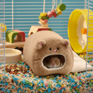 OUTOPEN Hình dạng gấu Giường ấm cho chuột hamster Ấm cúng Lông cừu Tổ ngủ cho thú cưng Thoải mái với Mat Nhà cho thú cưng nhỏ Mùa thu mùa đông