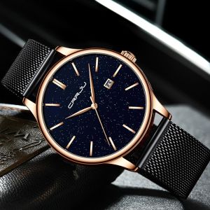 CRRJU Quartz Watches for Men Comfortable Stainless Steel Mesh Band Watch Casual Business Wristwatch with Date Montre Homme