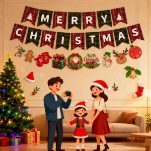 【super_pro】ธงคริสต์มาส ธงแบนเนอร์ Merry Christmas ดึงดอกไม้ วันหยุด แบนเนอร์ ธงแขวนคริสต์มาส สําหรับตกแต่งปาร์ตี้คริสต์มาส