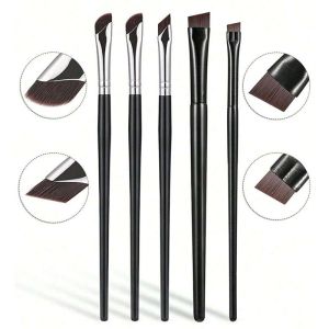 5-Piece Angled Eyeliner & Brow Brush Set: Fine-Tip Blades for Beginner Eye Makeup