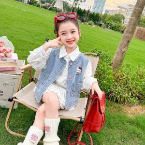 1-9Y Girls Cowboy Vest Hellokitty Baby Girl Outerwear denim vest