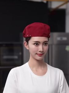 厨师帽 chef hat/Ready stock厨师帽子烘焙锅饭店餐厅厨房工作贝雷帽餐饮服务员男女防掉发。。。