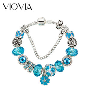 Best seller in europe and america   Crystal Beaded Bracelet  Diy  Purple oil-dripping butterfly   Flower   Pendant bracelet   Factory direct sales