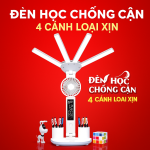 Đèn Học Chống Cận Mẫu Mới 4 Cánh LED Siêu Sáng – Pin Tích Điện Khủng 10.000mAh Kèm Quạt & Đồng Hồ