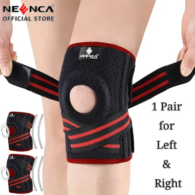 NEENCA 2PCS Knee Brace with Side Stabilizers & Patella Gel Pads Adjustable Compression Knee Support Braces for Knee Pain Meniscus TearACLMCLArthritis Joint Pain ReliefInjury Recovery