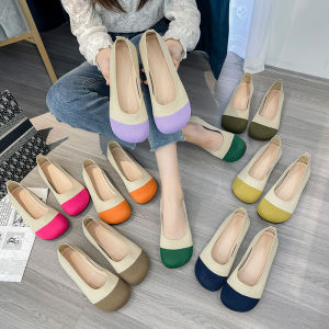 2024 New Women Knits Shoes Flat Heel Patchwork Slip Boat Shoes Loafers Spring Autumn Flats Sneakers Non-slip Driving Shoes Casual