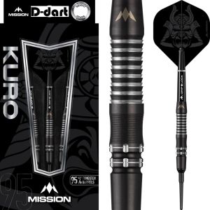 MISSION SOFT TIP DART - 19G/21G M2 KURO Razor Scallop Black Titanium Coating 95% Tungsten Soft Darts (ARROW DART LEMBUT)
