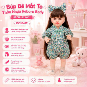 Búp Bê Tái Sinh Thân Nhựa Mềm Mắt To Áo Len Vàng Keuime 55CM 22 inch Reborn Body Full Doll PVN8472