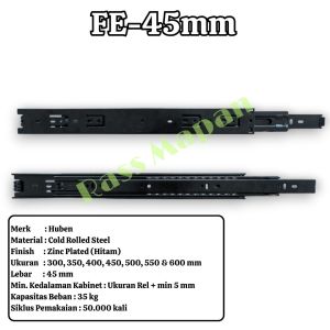 1 PASANG Rel Laci Full Extenxion Double 2x Tarik Ball Bearing Huben FE 45mm