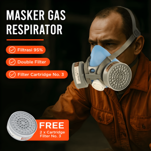 FAST SHIPPING Masker Gas Respirator dengan Kacamata Anti Gas Beracun dan Debu Polusi Industrial