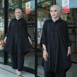 SETELAN SUPER JUMBO LD 150 / AKMAL SET WANITA MUAT 100 - 130 KG ONESET CRINKLE CEY HALUS LEMBUT