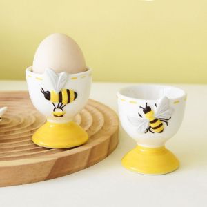 OKDEALS01 3D Egg Holder Ceramic Rabbit Bee Cartoon Egg Cup Creative Thermostability Steamed Egg Cup Tableware