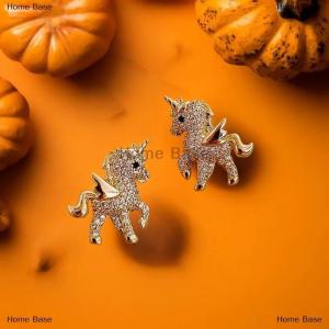[COD] Home Base New Cute Animal Earrings For Women Temperament Horse Rhinestone Ear Studs Girls Birthday Party Jewelry