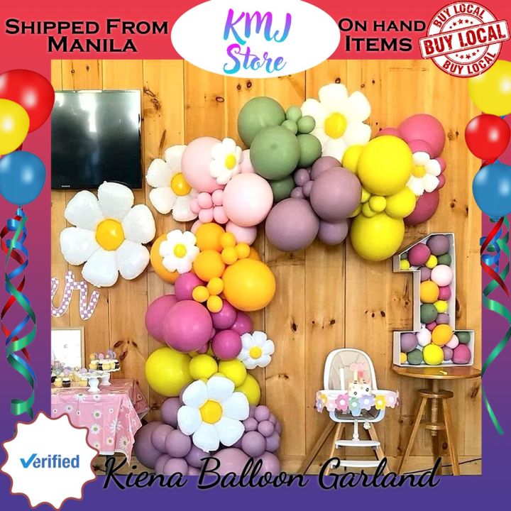 Pink Latex Pink Balloons Garland Arch Kit With Daisy Flowers