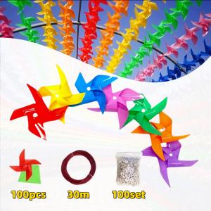 100Pcs Fiesta Banderitas Pinwheels/Plastic Pinwheels Fiesta Flag/Pinwheels For Fiesta/Party Supply for Home Garden Indoor Outside Decoration and Fiesta Decoration Backdrop.