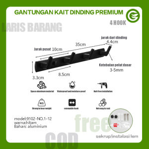2024 FM TOKO COD / LARIS BARANG GANTUNGAN KAIT DINDING PREMIUM 4 HOOK FREE AKSESORIS MASALAH KUALITAS PRODUK PENGGANTIAN GRATIS model:9102-NO.1-12 warna:hitam Bahan: aluminium