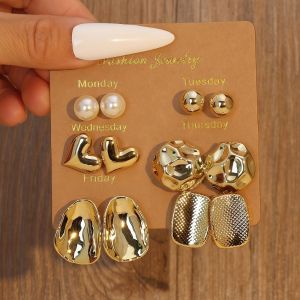NOWNICE 6Pairs Bohemian Dangle Earring Starfish Gold Ear Studs Heart Drop Pendant Earrings Gifts