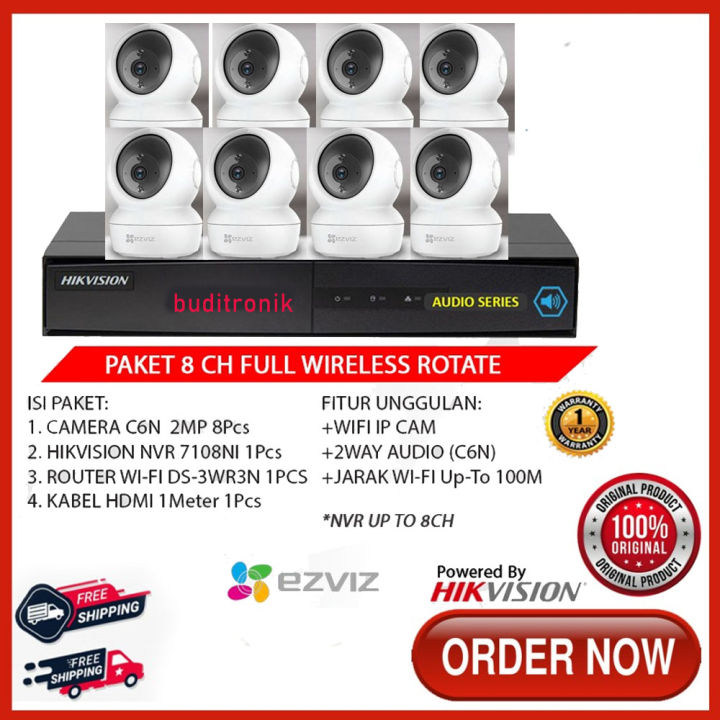 Paket EZVIZ IP Camera NVR Hikvision 8CH Rotasi Way Audio CCTV