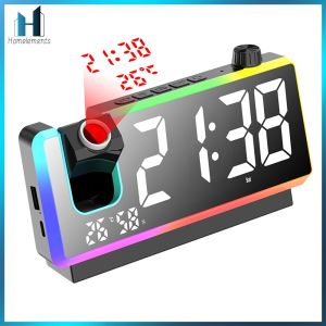 【Homelements】 Projection Alarm Clock USB Charge Digital Clock LED Mirror for Hearing Impaired & Deaf People