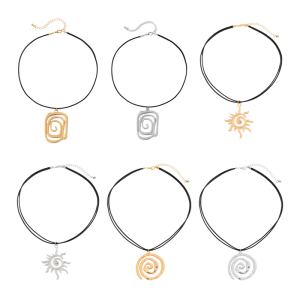 Versatile Leather Wax Thread Necklace Necklace Featuring Coil Sunflower Pendant Gothic Gift