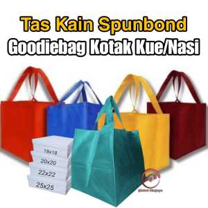 Tas Kain Spunbond Goodie Bag Box Ukuran Dus Kue Brownies / Nasi Kotak 18x18 20x20 22x22 Totebag