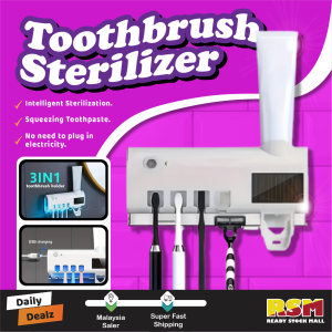 UV-C Toothbrush Sterilizer with Automatic Dispenser / Holds Up to 4 Toothbrushes / Easy Installation – No Drilling Required