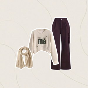 One Set 3in1 Kekinian (Sweater Crop Wanita + Celana Cargo Highwaist + Jilbab Paris) - KA114