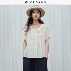 Giordano Women Lace collar raglan sleeve shirt Free Shipping 18346815