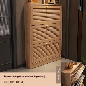 AUREO Shoe Cabinet Solid Wood Ultra-Thin Shoe Cabinet Entrance Shoe Cabinet Storage Narrow Door Tipping Bucket