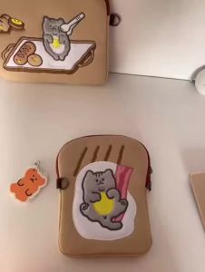Japanese Korean ins Style Cute Toast Cat Plush Laptop Bag Tablet Case Side Back Shoulder Crossbody Student Computer 11131415.6 Inch Portable Storage Liner