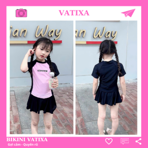 [Có Size Đại] Đồ bơi bé gái 2 mảnh áo tắm bé gái ngắn tay dáng váy chất thun co giãn VATIXA BG03