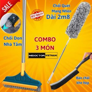 Combo Dọn Nhà 4 Món : Chổi Chà Cọ Nhà Vệ Sinh + Chổi Quét Trần Nhà + Bàn Chải Khe Hẹp + Khăn Lau Xe Ô Tô Cao Cấp
