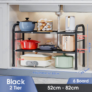 ODOROKU Under Sink Organizers 1/2 Tier Expandable Height/Length Cabinet Shelf Organizer with 8 Detachable Panels for Under Kitchen Bathroom Storage Multi-Use Under Sink Organizers and Storage Black White