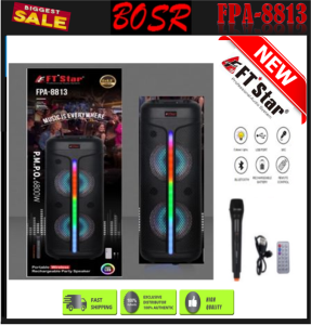 FT STAR FPA-8813 8.5inch X 2 Big Karaoke Trolley Party Bluetooth Tws Speaker With Wire Microphone