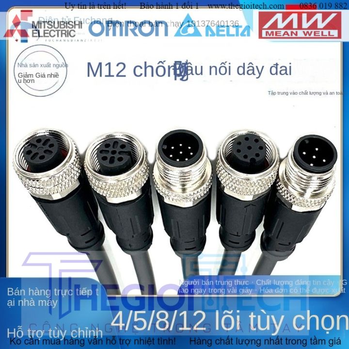 Dây Cảm Biến Jack connector cắm M12, Cáp 4 5 8 12 Lõi, Đầu chân đực ...