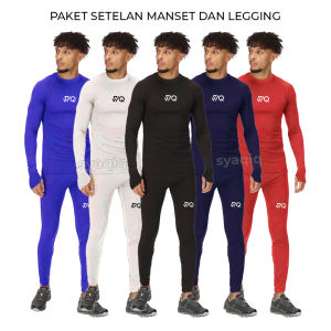 Paket Manset Lengan Panjang dan Celana Baselayer Legging Sport Olahraga Gym Fitness Lari Sepakbola
