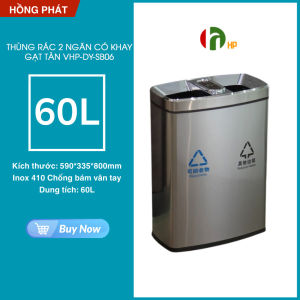 Thùng rác inox ngoài trời 2 ngăn dung tích 50L nắp hở thùng rác inox chống bám vân tay - VHP-DY-SN05